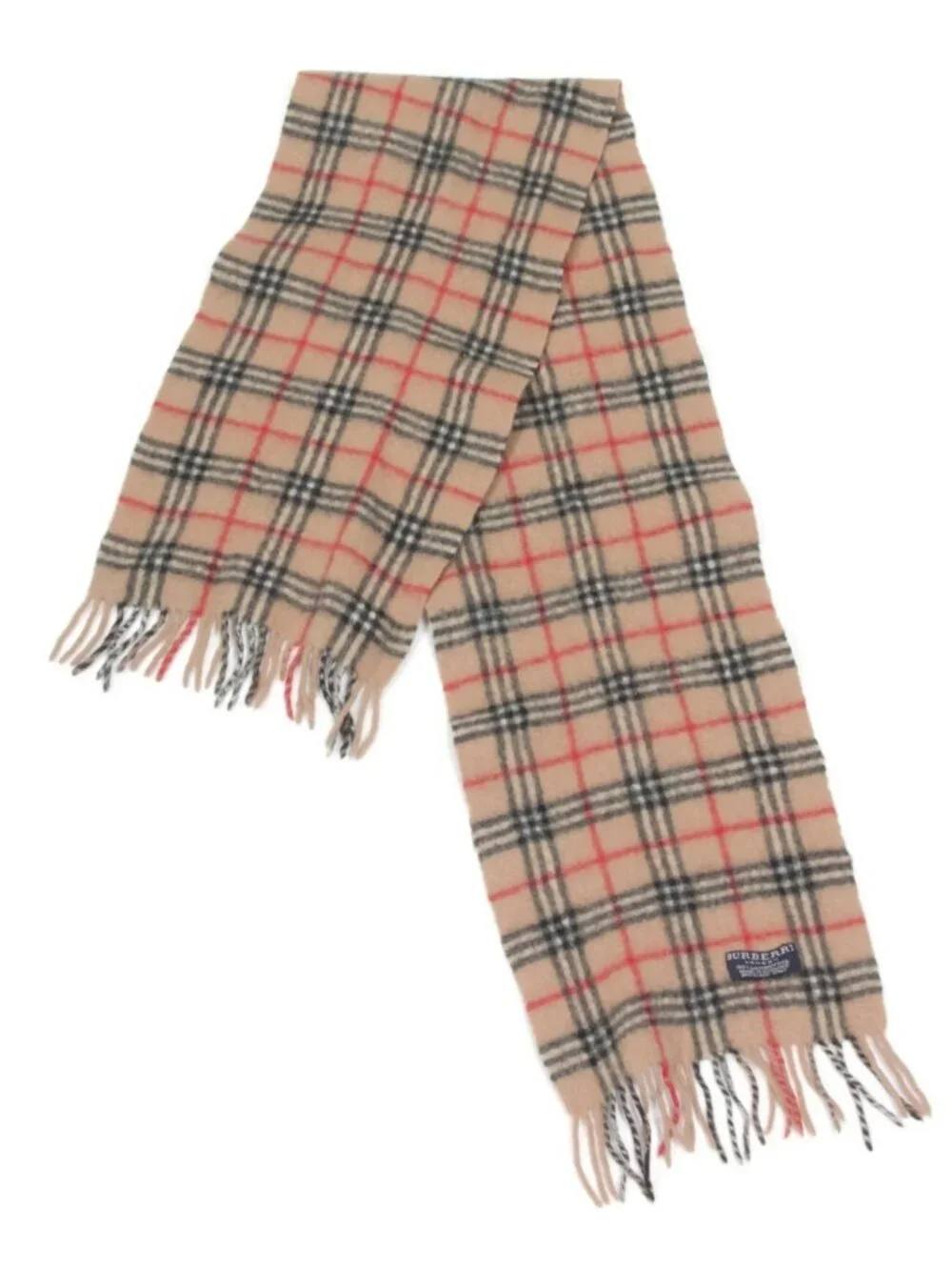 Burberry Vintage Classic Nova Check Beige Lambswool Fringe Scarf  (felted) /310